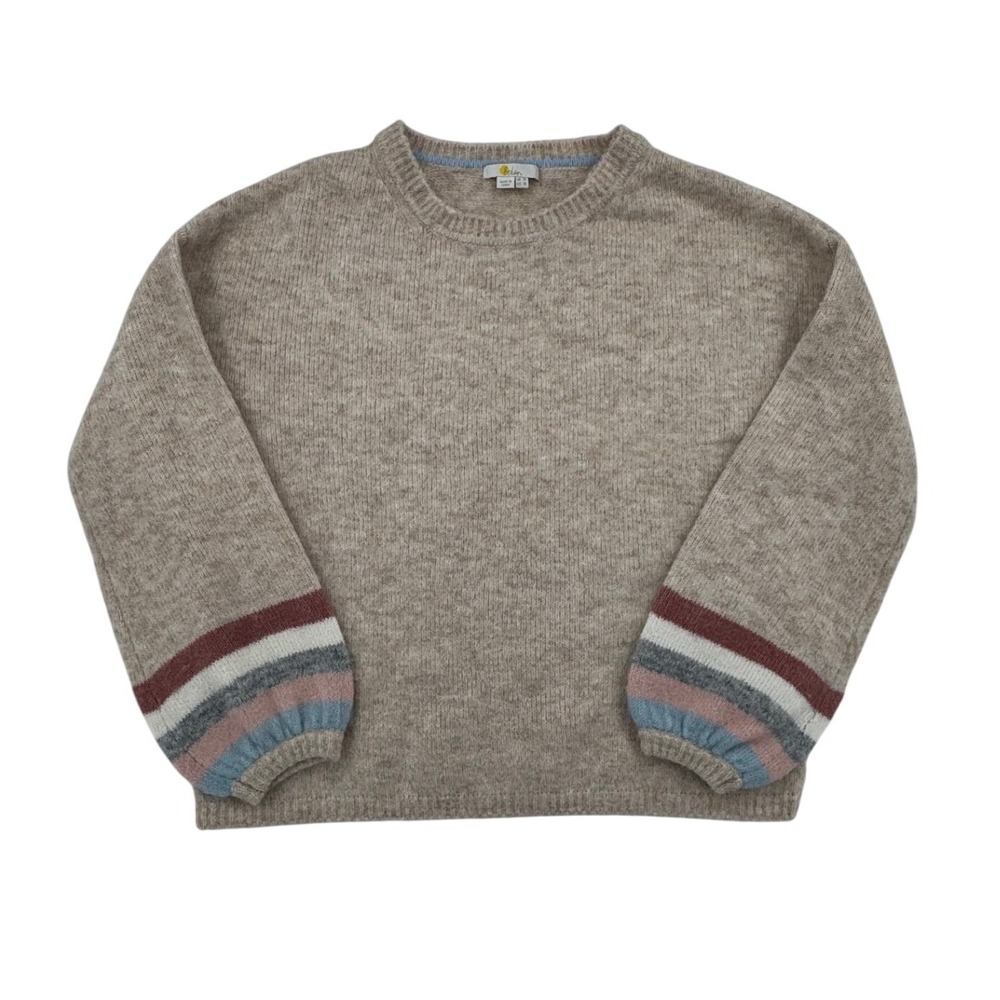 Boden Fluffy Stripe Sweater Women US 10 Beige Excellent Wool Alpaca Pullover